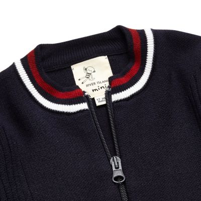 Mini boys navy blue knit zip through jacket